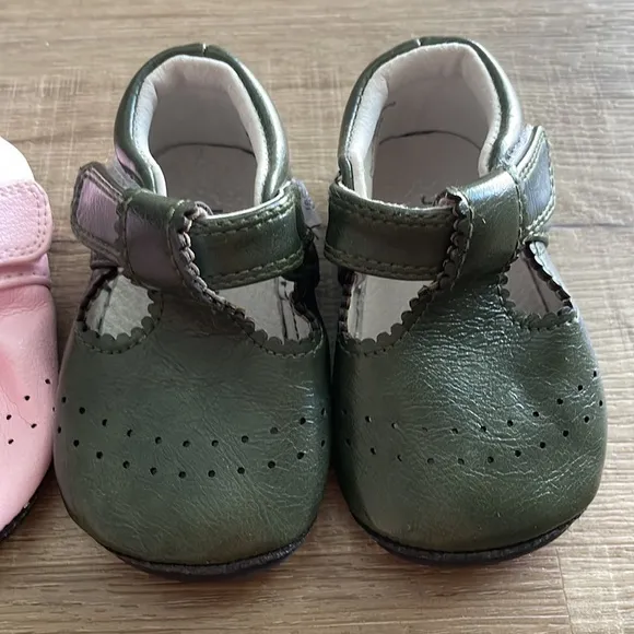 Lot of Jack and Lily Leather Toddler Girl Shoes - Pink, Green and Navy Blue
