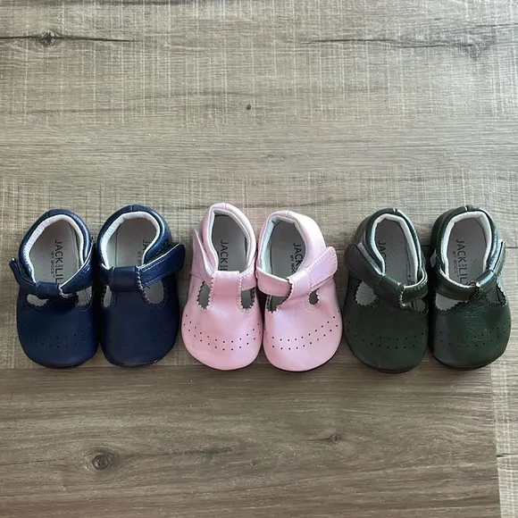 Lot of Jack and Lily Leather Toddler Girl Shoes - Pink, Green and Navy Blue