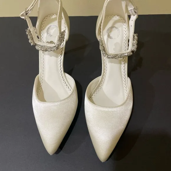 LOXLEY D'ORSAY STILETTO HEELS IN SATIN White