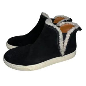 Lucky Brand Boots Black Sherpa Laycia Chelsea Ankle Sneaker Suede Leather 7