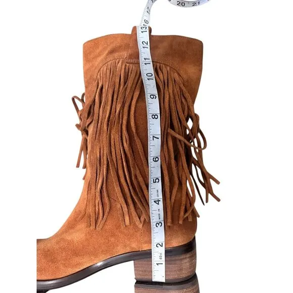 Lucky Brand Caleb Fringe Suede Boots Womens 10 Brown Camo Western Bohemian Retro