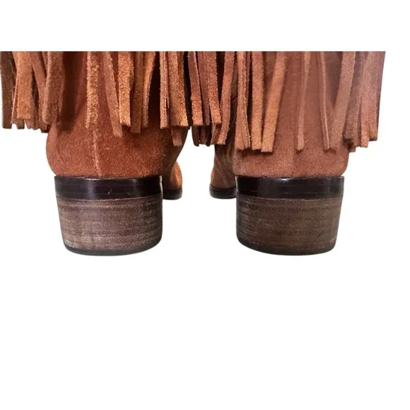 Lucky Brand Caleb Fringe Suede Boots Womens 10 Brown Camo Western Bohemian Retro