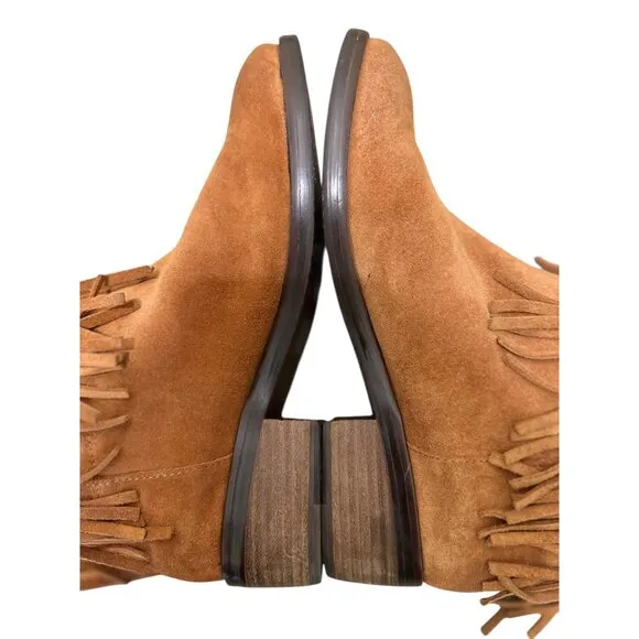 Lucky Brand Caleb Fringe Suede Boots Womens 10 Brown Camo Western Bohemian Retro