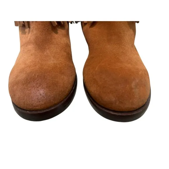 Lucky Brand Caleb Fringe Suede Boots Womens 10 Brown Camo Western Bohemian Retro