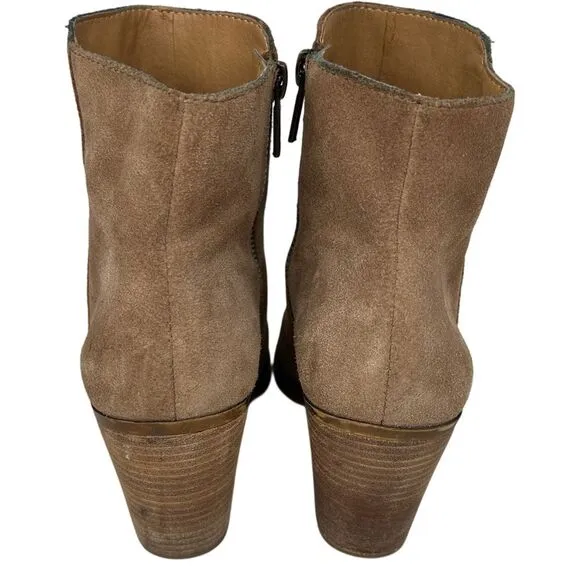Lucky Brand Elenor2 Suede Leather Zip Embroidered Ankle Heeled Booties Size 7