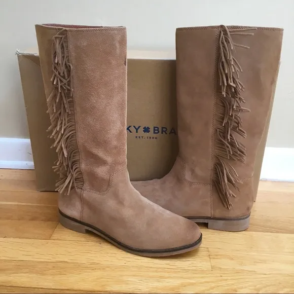 LUCKY BRAND Grayer Honey Oiled Suede Fringed Boots Size 10