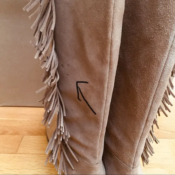 LUCKY BRAND Grayer Honey Oiled Suede Fringed Boots Size 10