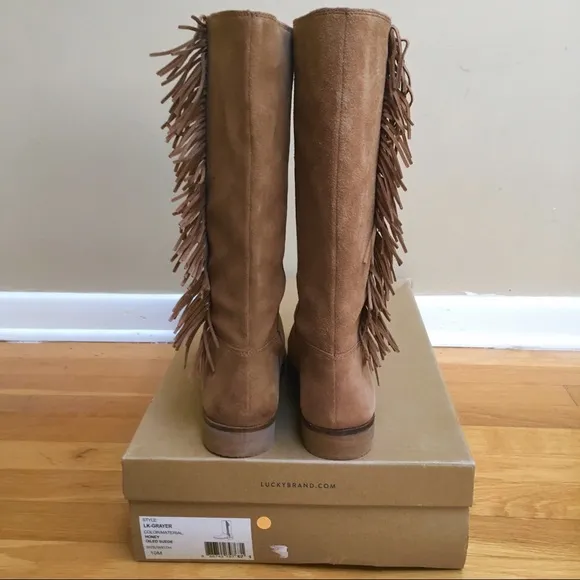 LUCKY BRAND Grayer Honey Oiled Suede Fringed Boots Size 10