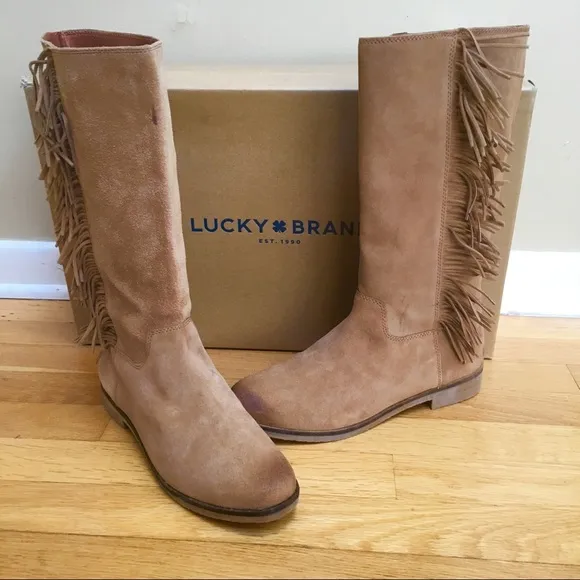 LUCKY BRAND Grayer Honey Oiled Suede Fringed Boots Size 10
