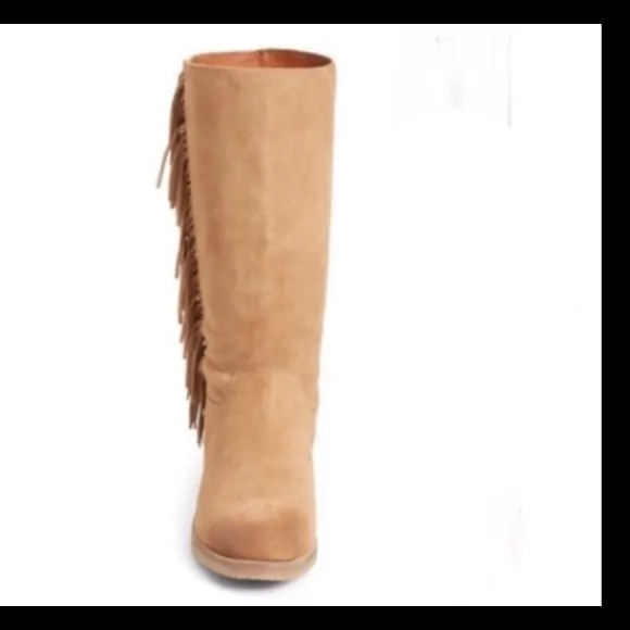 LUCKY BRAND Grayer Honey Oiled Suede Fringed Boots Size 10