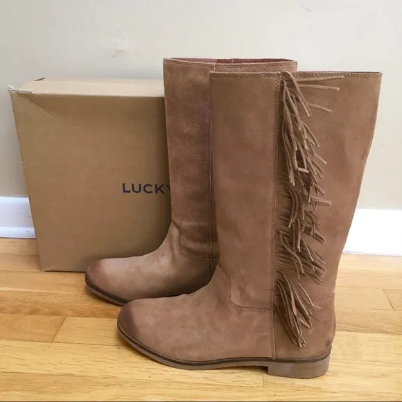 LUCKY BRAND Grayer Honey Oiled Suede Fringed Boots Size 10