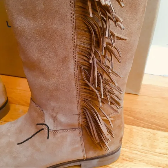 LUCKY BRAND Grayer Honey Oiled Suede Fringed Boots Size 10