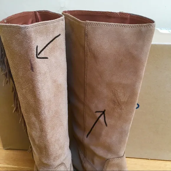 LUCKY BRAND Grayer Honey Oiled Suede Fringed Boots Size 10