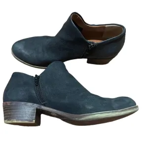 LUCKY Brand Leather Suede All Black Brixlee Booties w/Stacked Heel