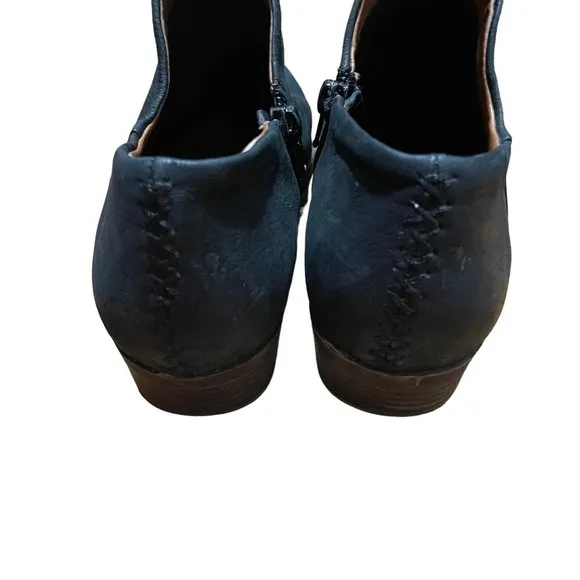 LUCKY Brand Leather Suede All Black Brixlee Booties w/Stacked Heel