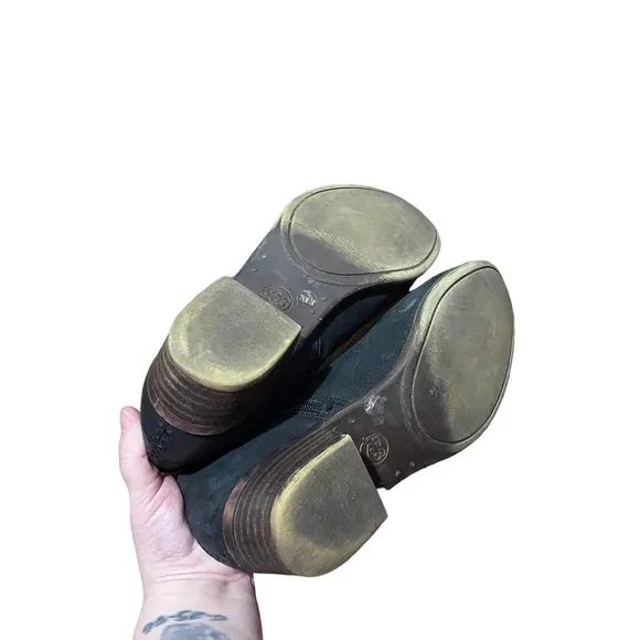 LUCKY Brand Leather Suede All Black Brixlee Booties w/Stacked Heel