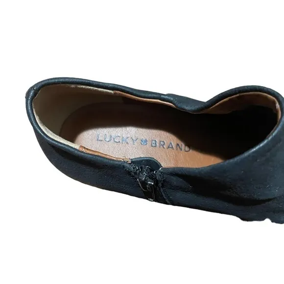 LUCKY Brand Leather Suede All Black Brixlee Booties w/Stacked Heel