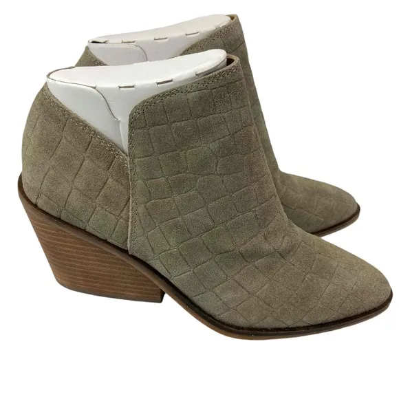 Lucky Brand Womens Size 8M Fossilized Jupiter Saucie Boots Suede Croc Chunky