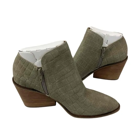 Lucky Brand Womens Size 8M Fossilized Jupiter Saucie Boots Suede Croc Chunky