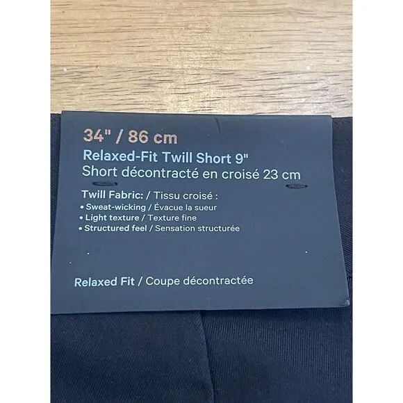 Lululemon Relaxed Fit Twill‎ short 9&quot; size 34 NWT