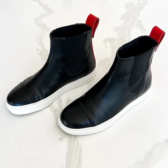M. Gemi Black White and Red Leather Ankle Boots Sneakers Womens Sz EU 36 / US 6
