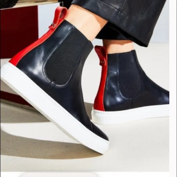 M. Gemi Black White and Red Leather Ankle Boots Sneakers Womens Sz EU 36 / US 6