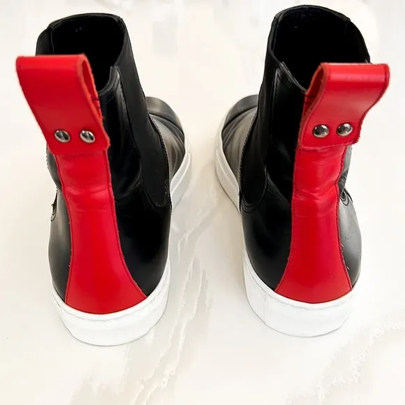 M. Gemi Black White and Red Leather Ankle Boots Sneakers Womens Sz EU 36 / US 6
