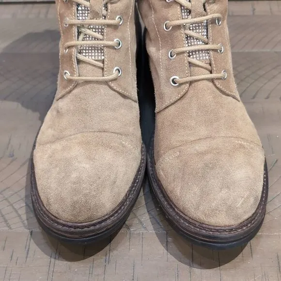 M. GEMI Suede Bling Tongue Lace-Up Moto Boots Size 41