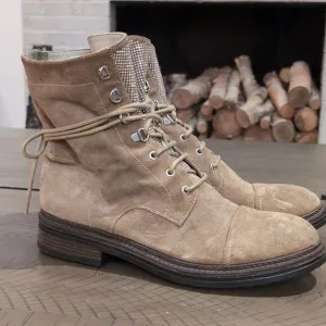 M. GEMI Suede Bling Tongue Lace-Up Moto Boots Size 41