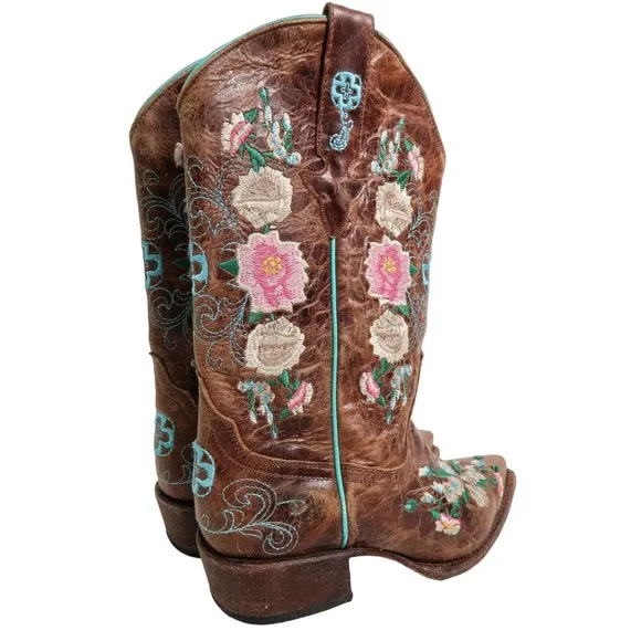 Macie Bean Floral Embroidered Leather Cowboy Boots