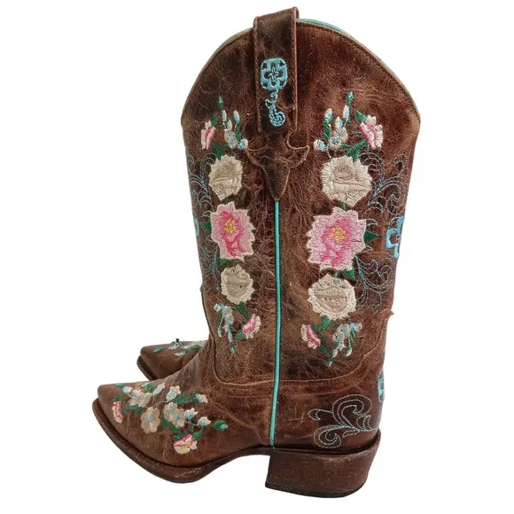 Macie Bean Floral Embroidered Leather Cowboy Boots