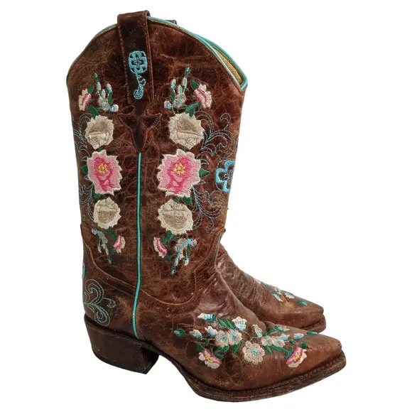 Macie Bean Floral Embroidered Leather Cowboy Boots
