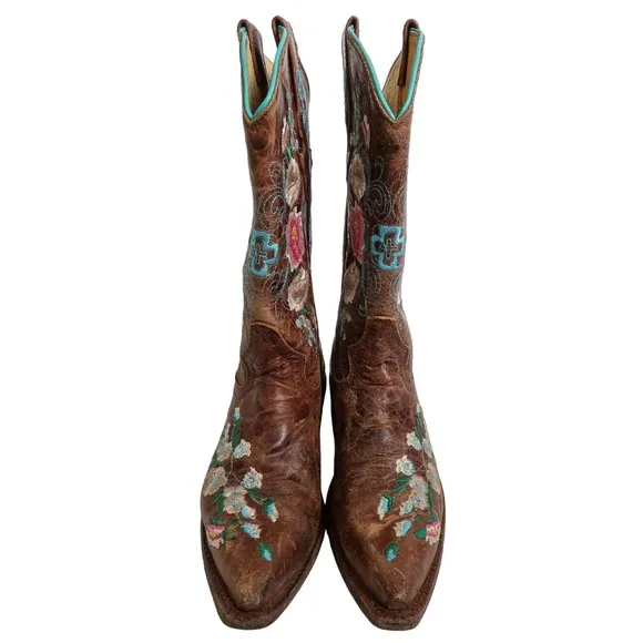 Macie Bean Floral Embroidered Leather Cowboy Boots