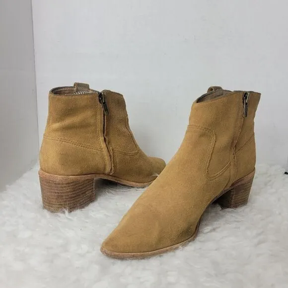 Madewell Hailie Womens Ankle Boots Size 7.5 Western Tan Suede  Stacked Heel