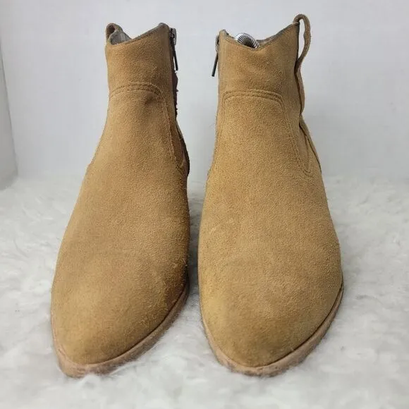 Madewell Hailie Womens Ankle Boots Size 7.5 Western Tan Suede  Stacked Heel