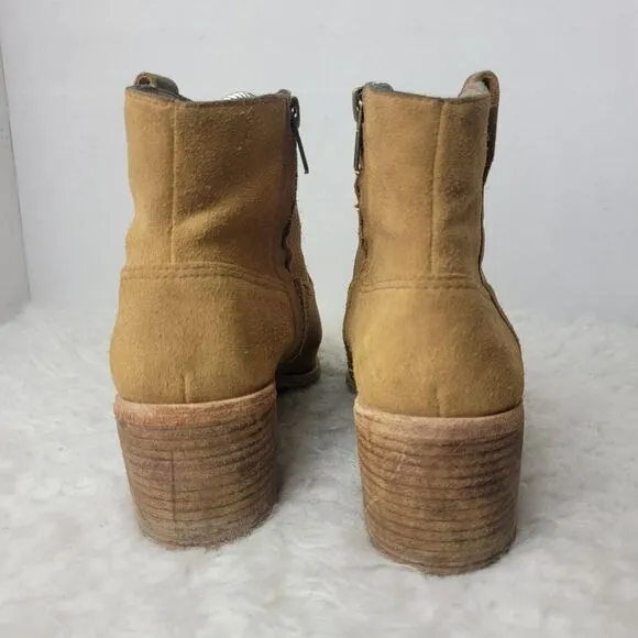 Madewell Hailie Womens Ankle Boots Size 7.5 Western Tan Suede  Stacked Heel