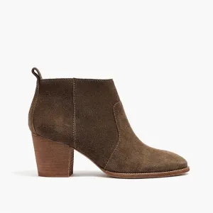 Madewell The Brenner Stacked Heels Ankle Boots in Mink Suede size 9.5