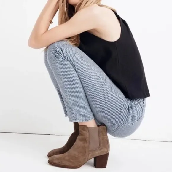 Madewell The Regan Ankle Suede Leather Boot in Wet Pebble Size 8