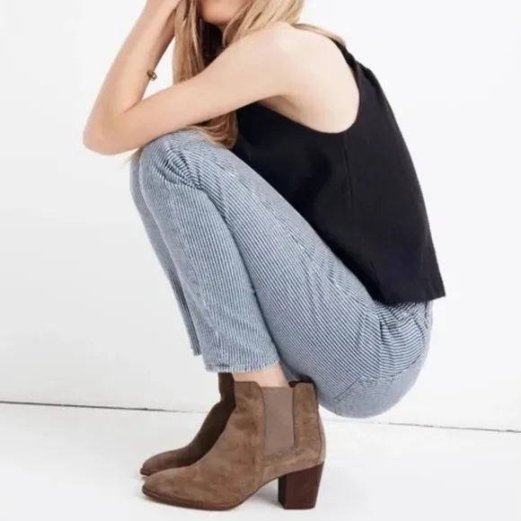 Madewell The Regan Ankle Suede Leather Boot in Wet Pebble Size 8