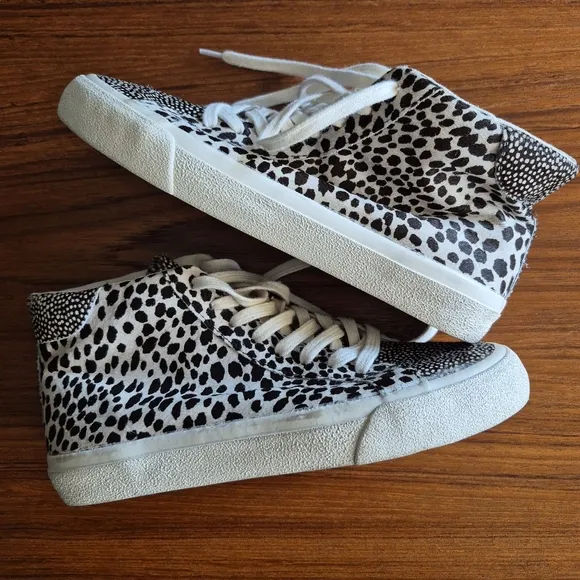 Madewell Women's High-Top Animal Print Sneakers  Black and White 7.5