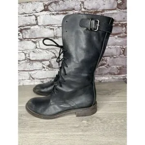 Madison et cie Blue Leather Combat Lace Up BuckleStrap Boots Women’s 36EU/6M US