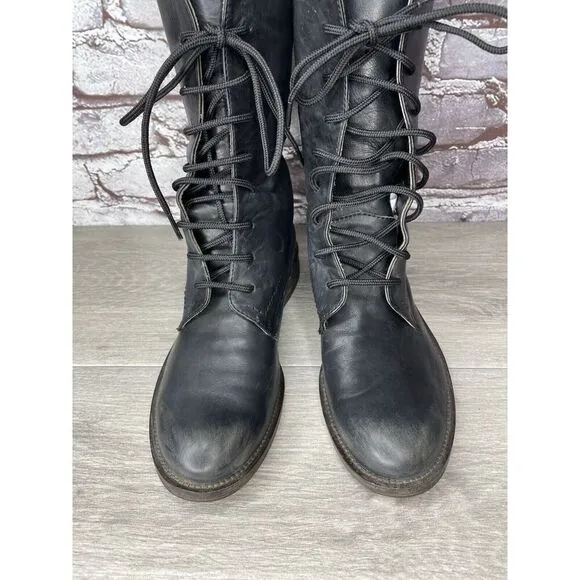 Madison et cie Blue Leather Combat Lace Up BuckleStrap Boots Women’s 36EU/6M US