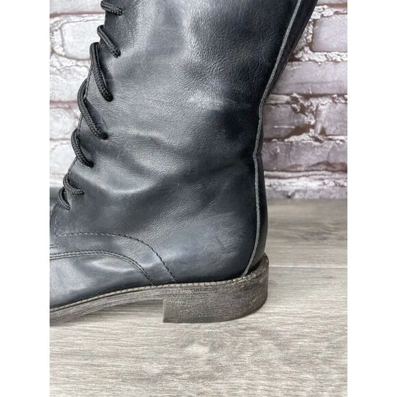 Madison et cie Blue Leather Combat Lace Up BuckleStrap Boots Women’s 36EU/6M US