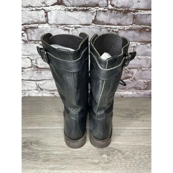 Madison et cie Blue Leather Combat Lace Up BuckleStrap Boots Women’s 36EU/6M US