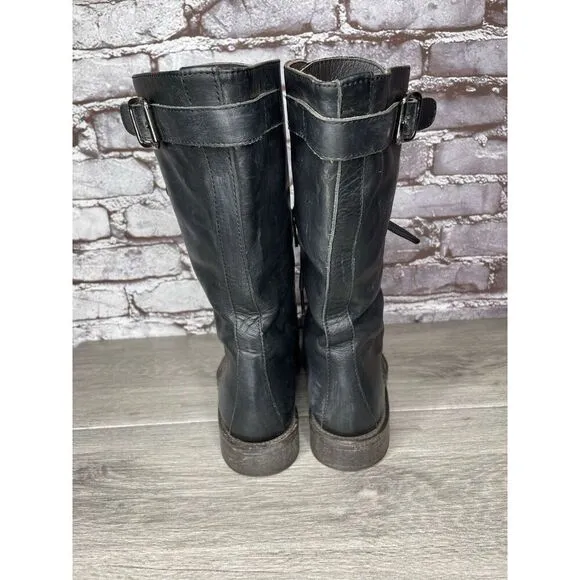 Madison et cie Blue Leather Combat Lace Up BuckleStrap Boots Women’s 36EU/6M US