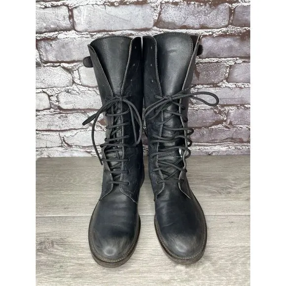 Madison et cie Blue Leather Combat Lace Up BuckleStrap Boots Women’s 36EU/6M US