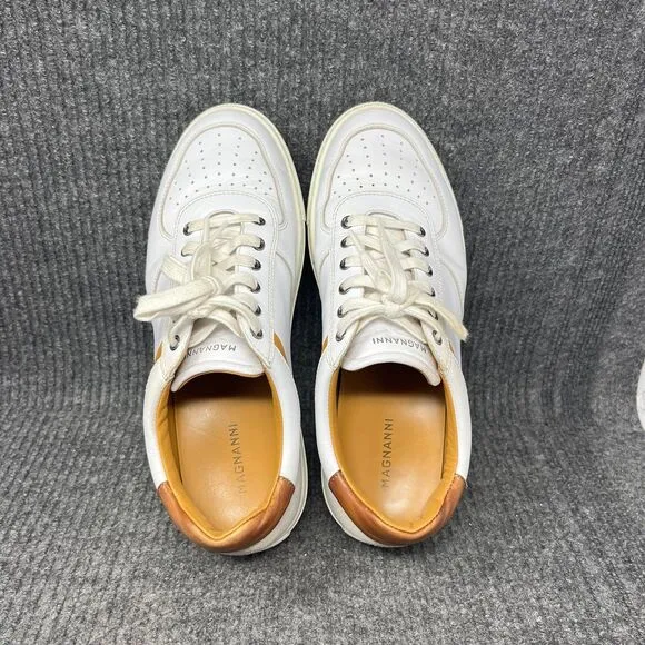 Magnanni Chavez Low White Brown Leather Sneakers Shoes Mens Size 8 US