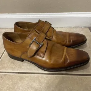 Magnanni Mens 10 M Monk Strap Leather Dress Shoes Brown Made in Spain 13276