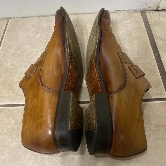 Magnanni Mens 10 M Monk Strap Leather Dress Shoes Brown Made in Spain 13276