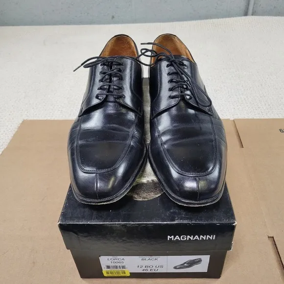 Magnanni Shoes Mens 12M Black Leather Lorca Lace Up Casual Dress Up Oxford